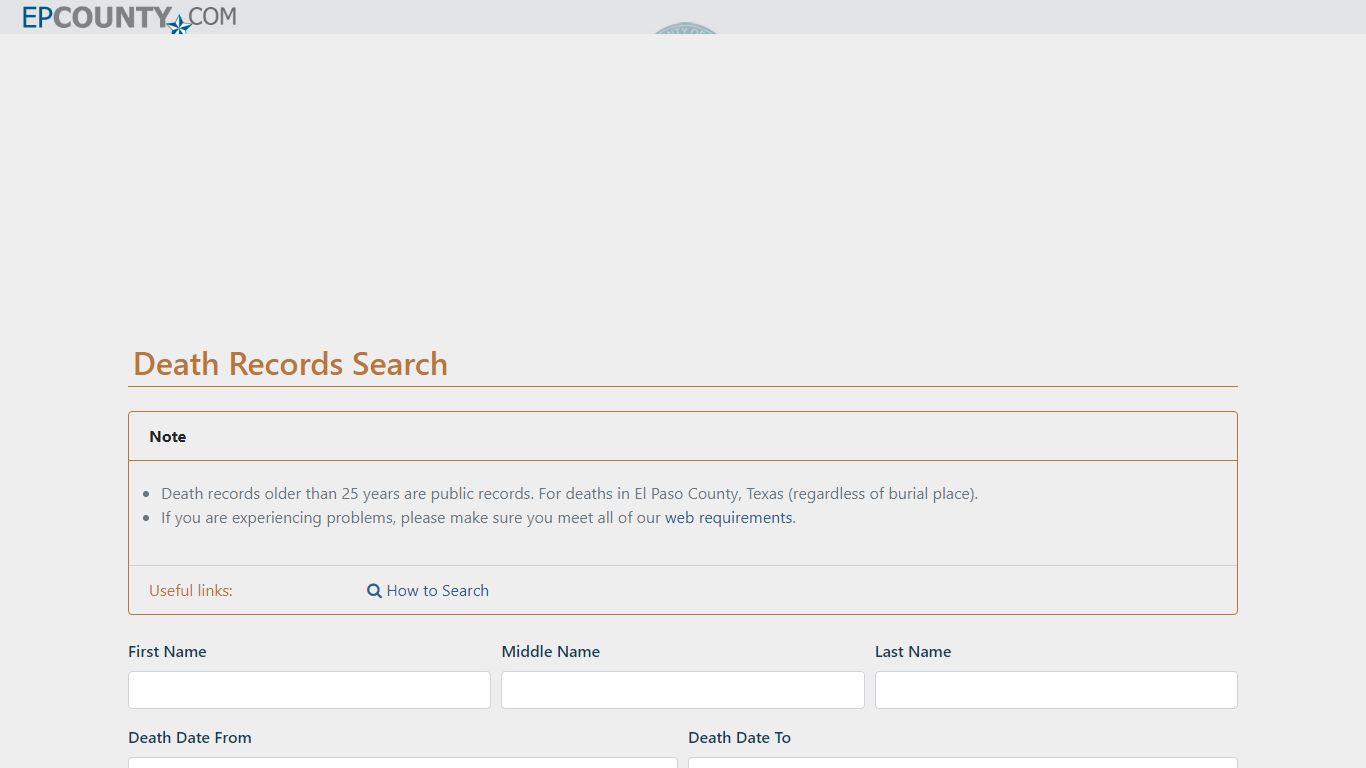Death Records Search - El Paso County, Texas