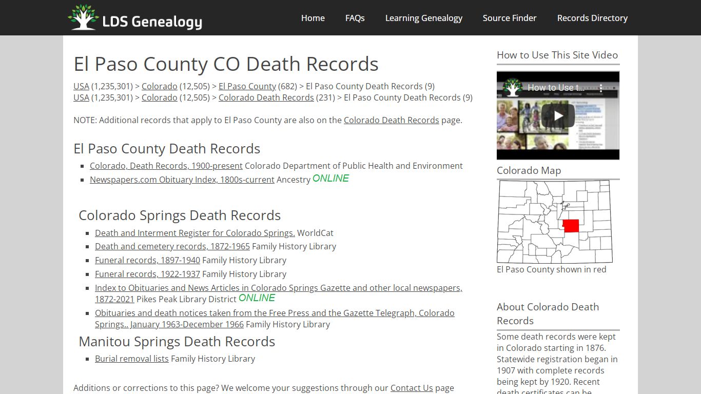 El Paso County CO Death Records - LDS Genealogy